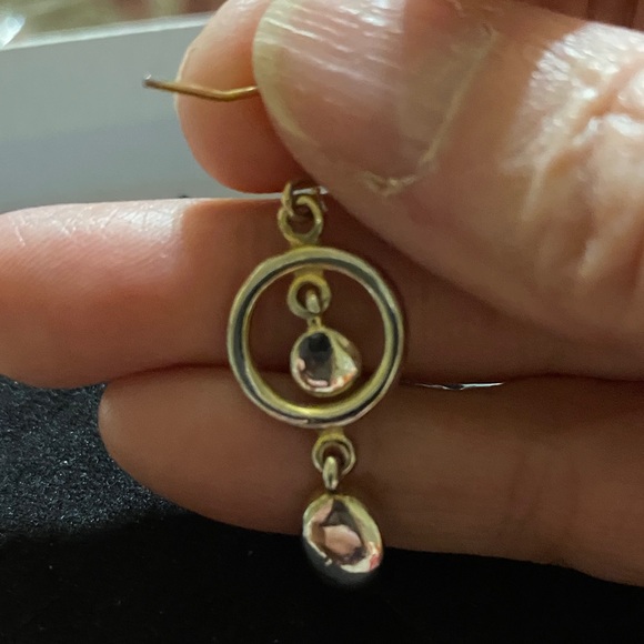 Moon stone and Purple stone in silver and gold tone setting Dangle Earrings - Picture 3 of 3